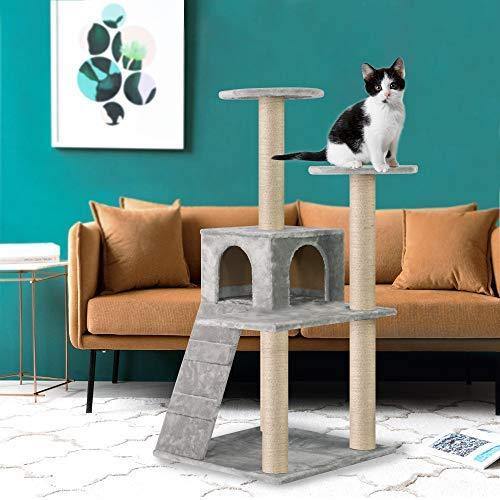 Large Cat Tree Cat Scratching Cat Climber with Condo Cat Tower Furniture and Hammock, Sisal-Covered - Bosonshop