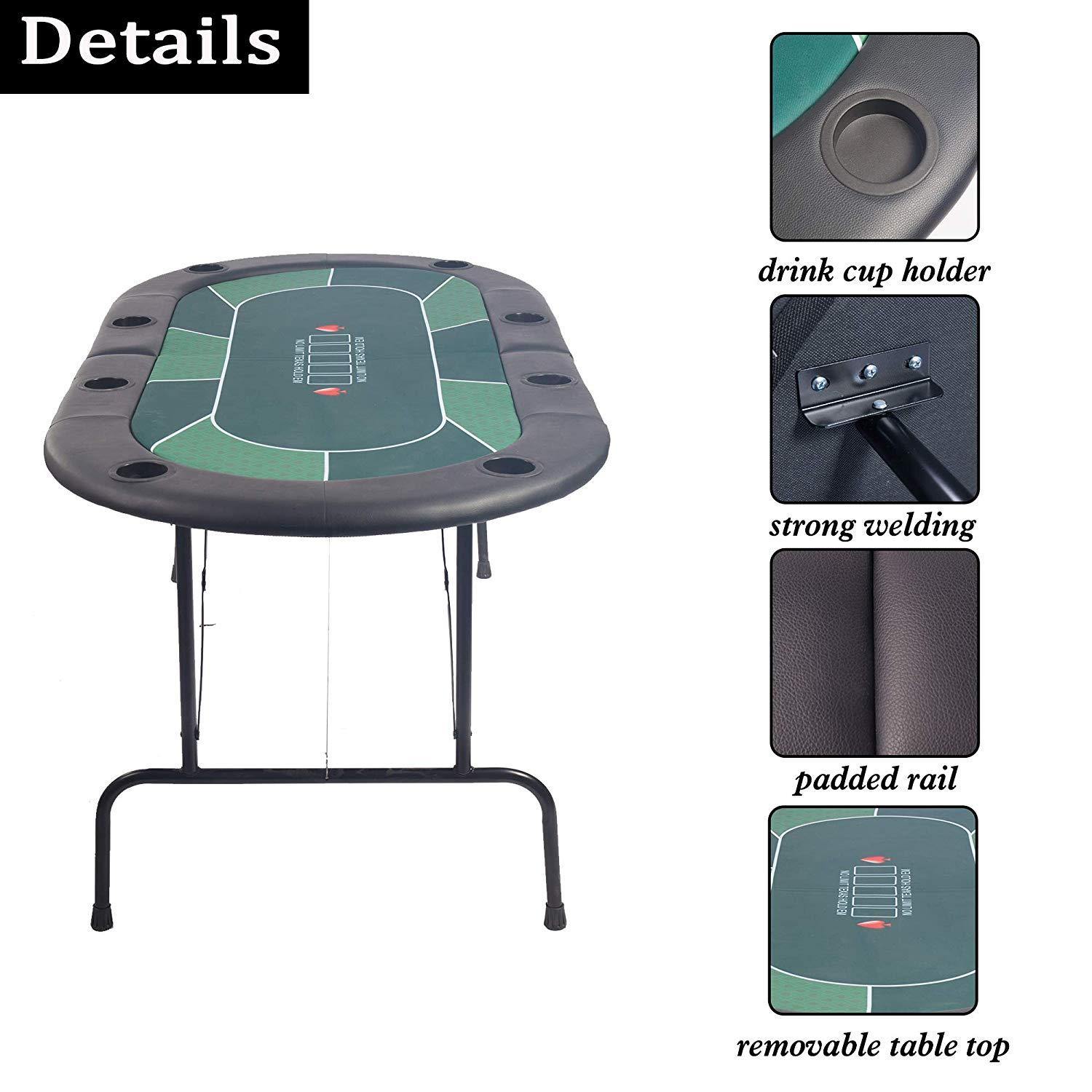 Bosonshop 8 Players Foldable Poker Table Casino Texas Game Table with Drink Cup Holder