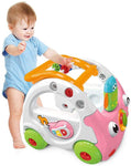 3 in 1 Sit to Stand Learning Walker Baby Push Car Activity Walker with Remote Control and Music and Lights for Kids (Pink) - Bosonshop