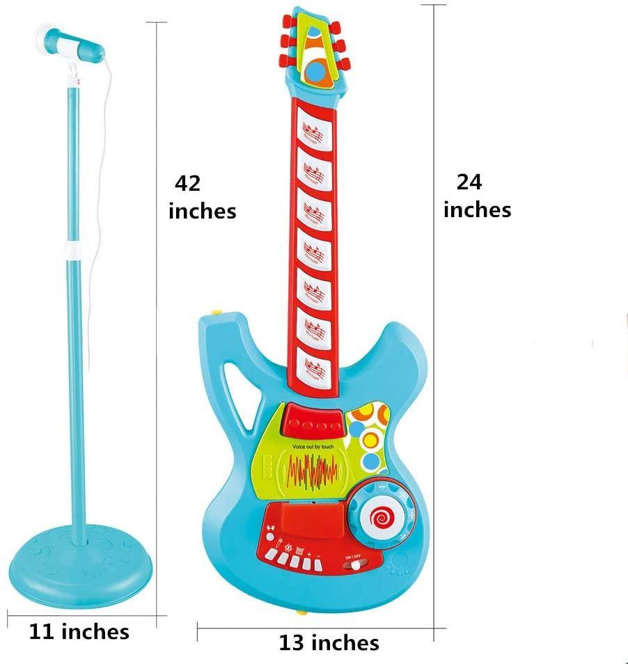 Musical Electric Guitar, Microphone, and Stand for Toddlers, Children, and Kids - Battery Operated - Bosonshop