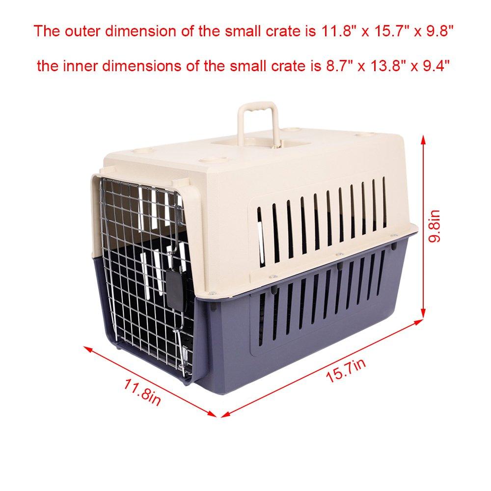 Bosonshop Plastic Cat & Dog Carrier Cage with Chrome Door Portable Pet Box Airline Approved, Blue, Small