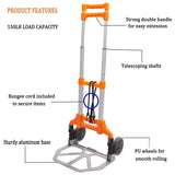Bosonshop Folding Hand Truck Air Travel Baggage Cart Utility Carts Heavy Duty Dollies 150LB Orange