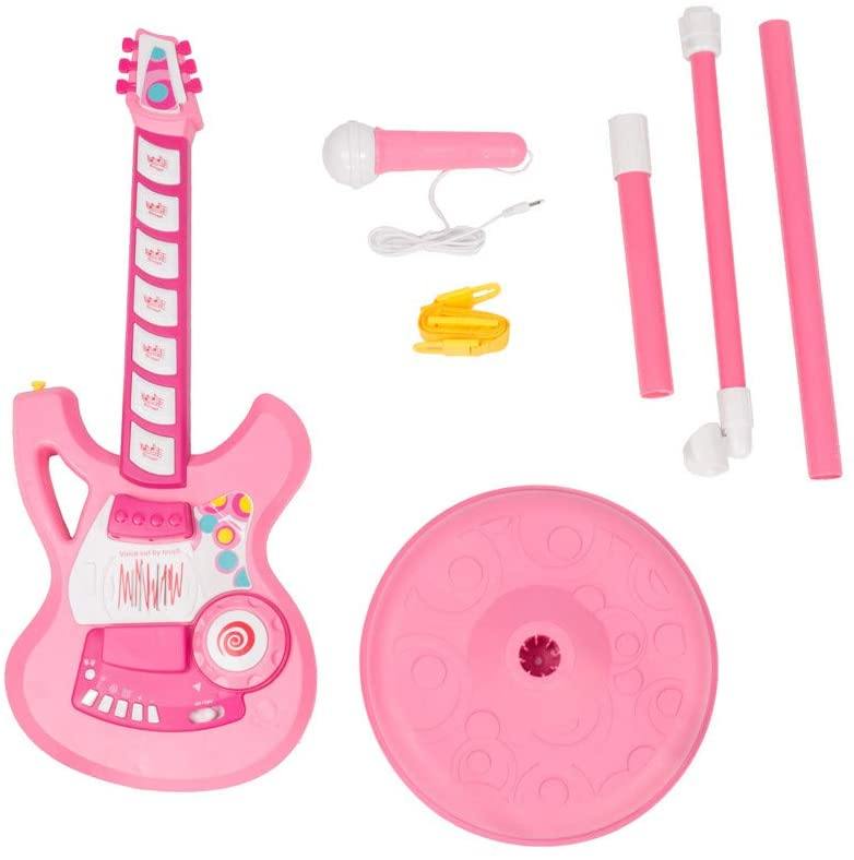 Kids Guitar Toy, Karaoke Microphone Guitar Musical Set Kids Musical Sing Toy Playset for Boys and Girls (Pink) - Bosonshop