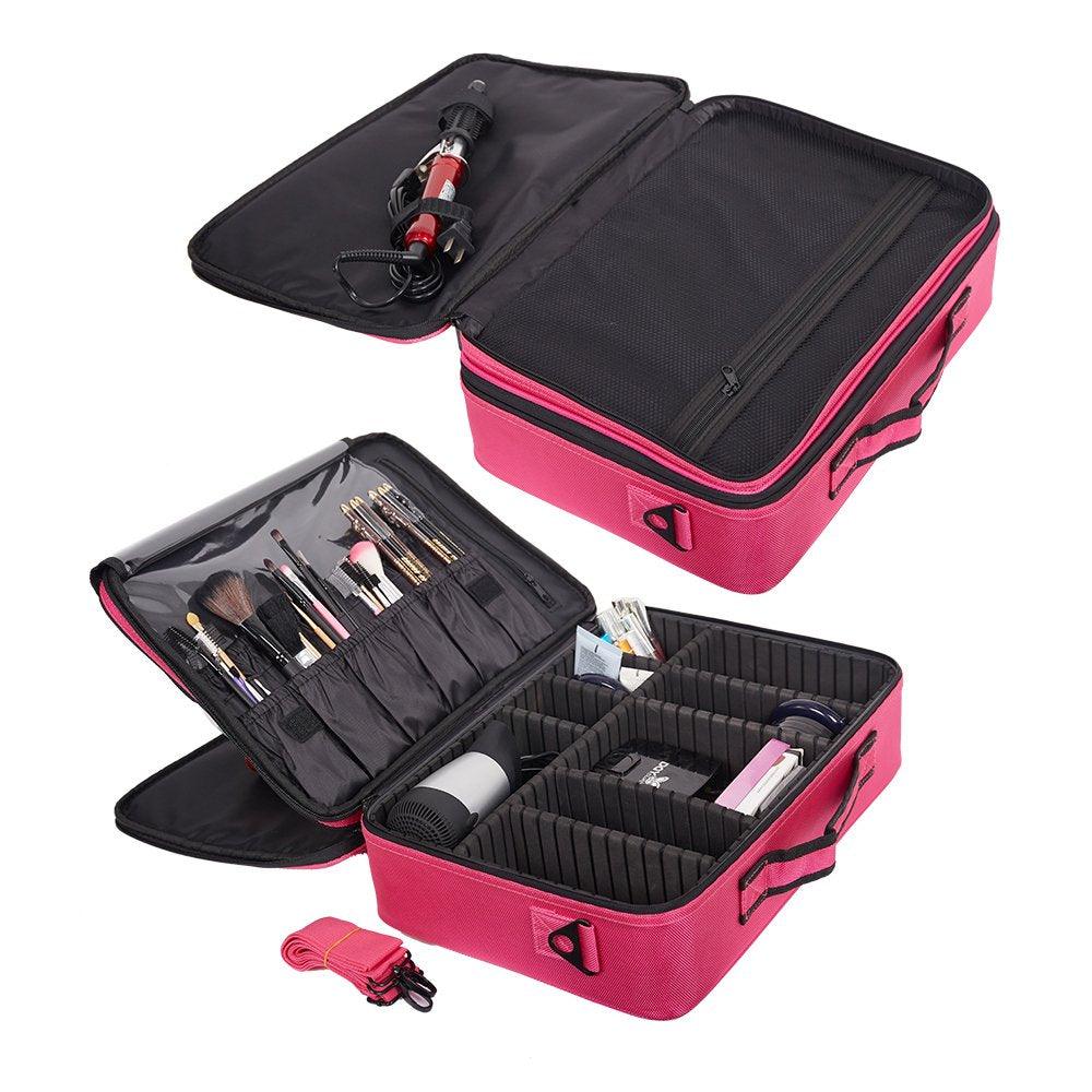 Bosonshop  Portable Makeup Train Case 3 Layer Cosmetic Travel Storage Organizer Bag with Dividers for Travel