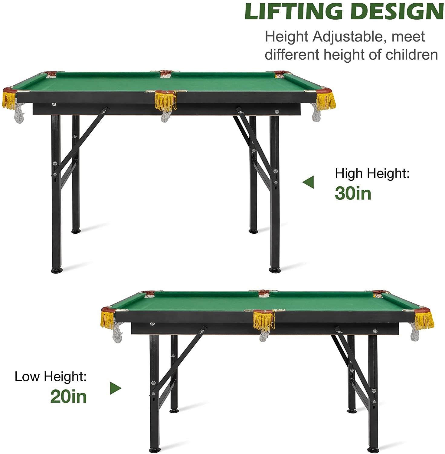 47" Folding Portable Billiard Table for Kids and Family - Pool Game Table with Cues, Balls, Chalk, Cleaning Brush, Tripod - Home or Office Play Fun - Bosonshop