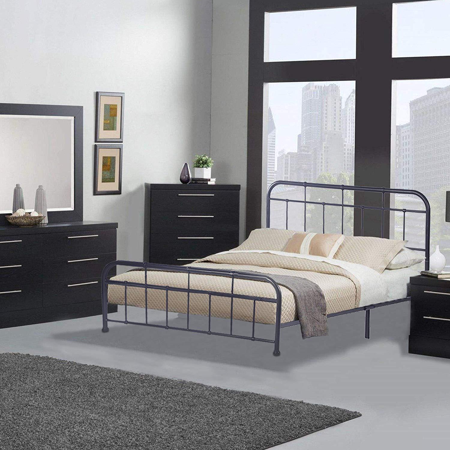 Bosonshop Mordern Queen Size Platform Bed with Frame, Black, 12inch