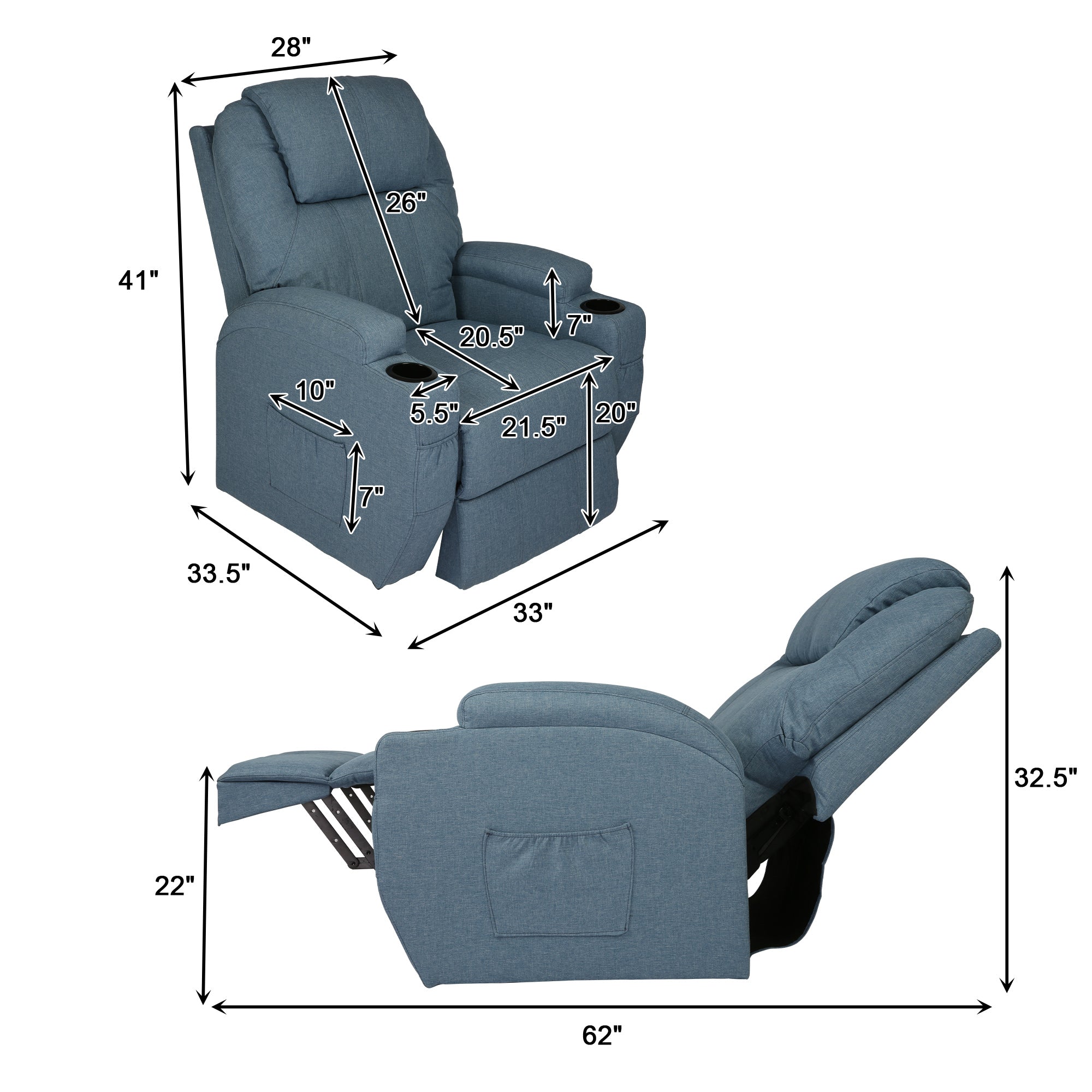Power Lift Recliner Chair, Electric Full Body Massage Chair for Elderly with Massage and Heat, Blue - Bosonshop