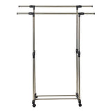 Bosonshop Adjustable Double Rail Heavy Duty Garment Rack Clothes Rack with Wheels Free Standing Black