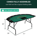 7 Player Blackjack Table with Folding Legs 71'' Casino Game Table Removable Metal Cup Holder Green Felt - Bosonshop