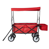 Bosonshop Outdoor Folding Wagon Collapsible Utility Cart with Removable Canopy and Storage Basket Red