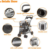 Folding Premium Double Dog & Cat Stroller Pet Stroller With Travel Carrier Cage, Grey - Bosonshop
