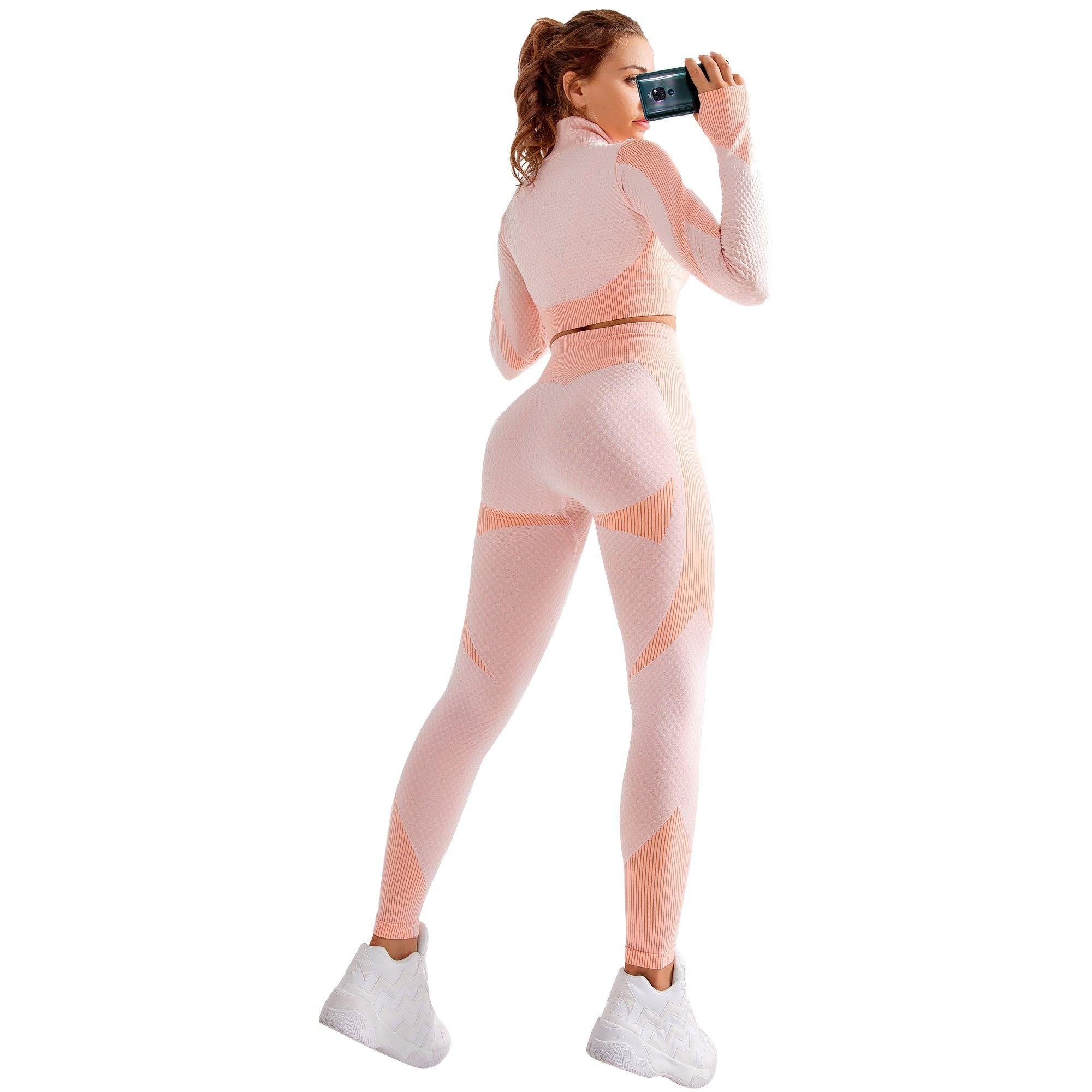 Women's Workout Set 2 Piece Yoga Outfits Sport Wear Slim Tight Top Pants - Bosonshop
