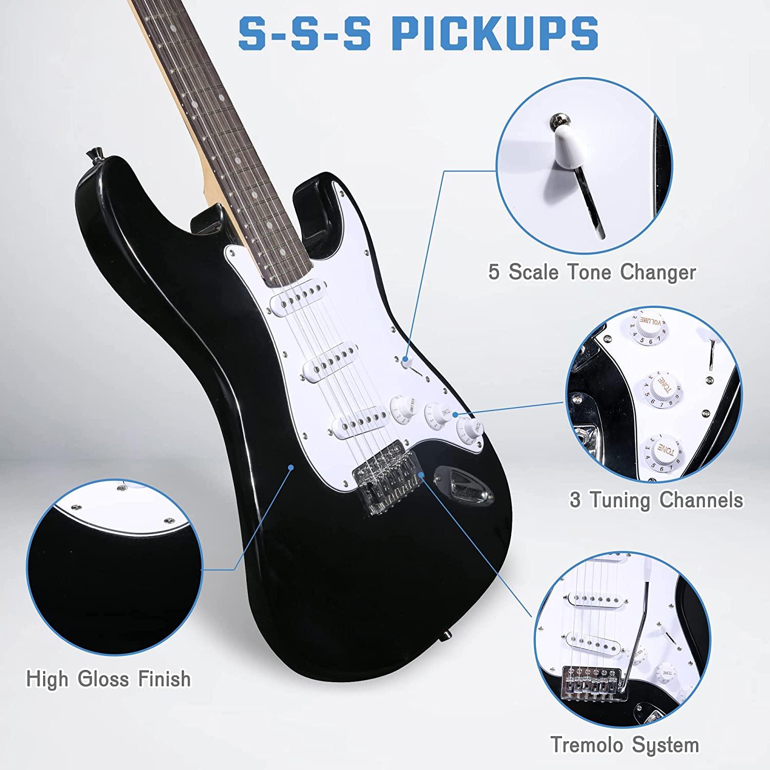 39 Inch Electric Guitar Starter Kit for Teenager and Adult, Full-size Beginner Guitar with 10 W Amplifier, Carrier Bag, Tuner, Strings, Picks, Cable - Bosonshop