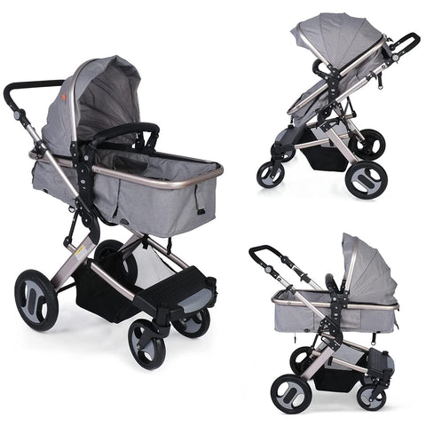 2 in 1 Convertible Baby Stroller for Newborn, Toddler - High Landscape Infant Carriage, Foldable Aluminum Alloy Pushchair, Grey - Bosonshop