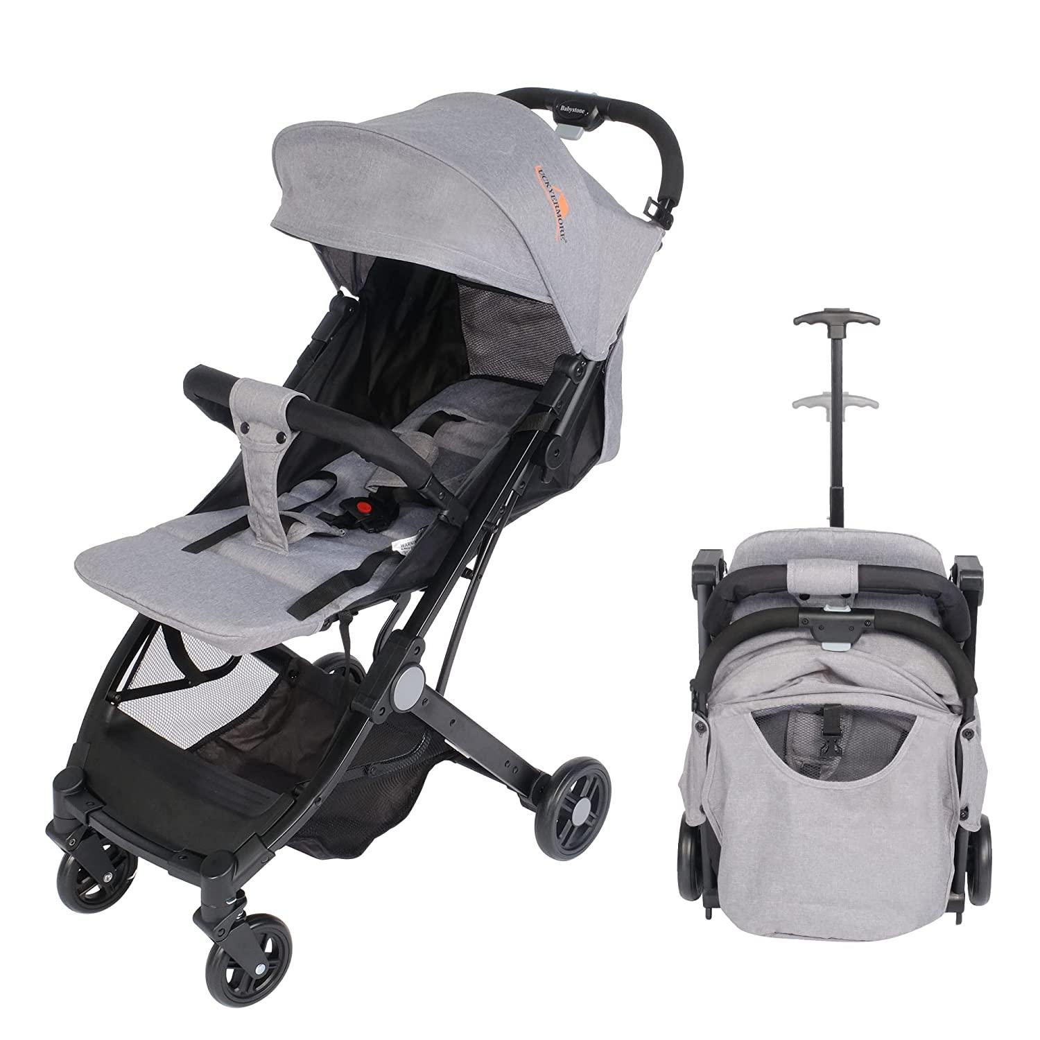 Foldable Compact Airplane Travel Strollers Lightweight Baby Stroller with One-Hand Fold Pushchair Adjustable Canopy and Backrest - Bosonshop