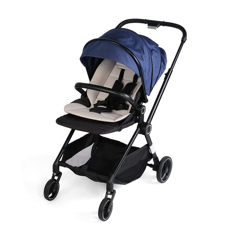 2 in 1 Convertible Baby Stroller Carriage Bassinet to Stroller Adjustable Footrest & Canopy, 5-Point Seat Belt, Lightweight Aluminum Frame, Blue - Bosonshop