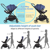 2 in 1 Convertible Baby Stroller Carriage Bassinet to Stroller Adjustable Footrest & Canopy, 5-Point Seat Belt, Lightweight Aluminum Frame, Blue - Bosonshop