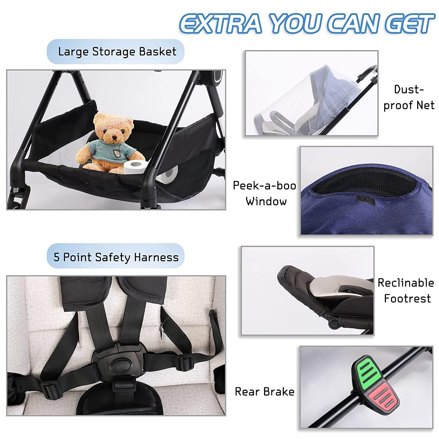 2 in 1 Convertible Baby Stroller Carriage Bassinet to Stroller Adjustable Footrest & Canopy, 5-Point Seat Belt, Lightweight Aluminum Frame, Blue - Bosonshop