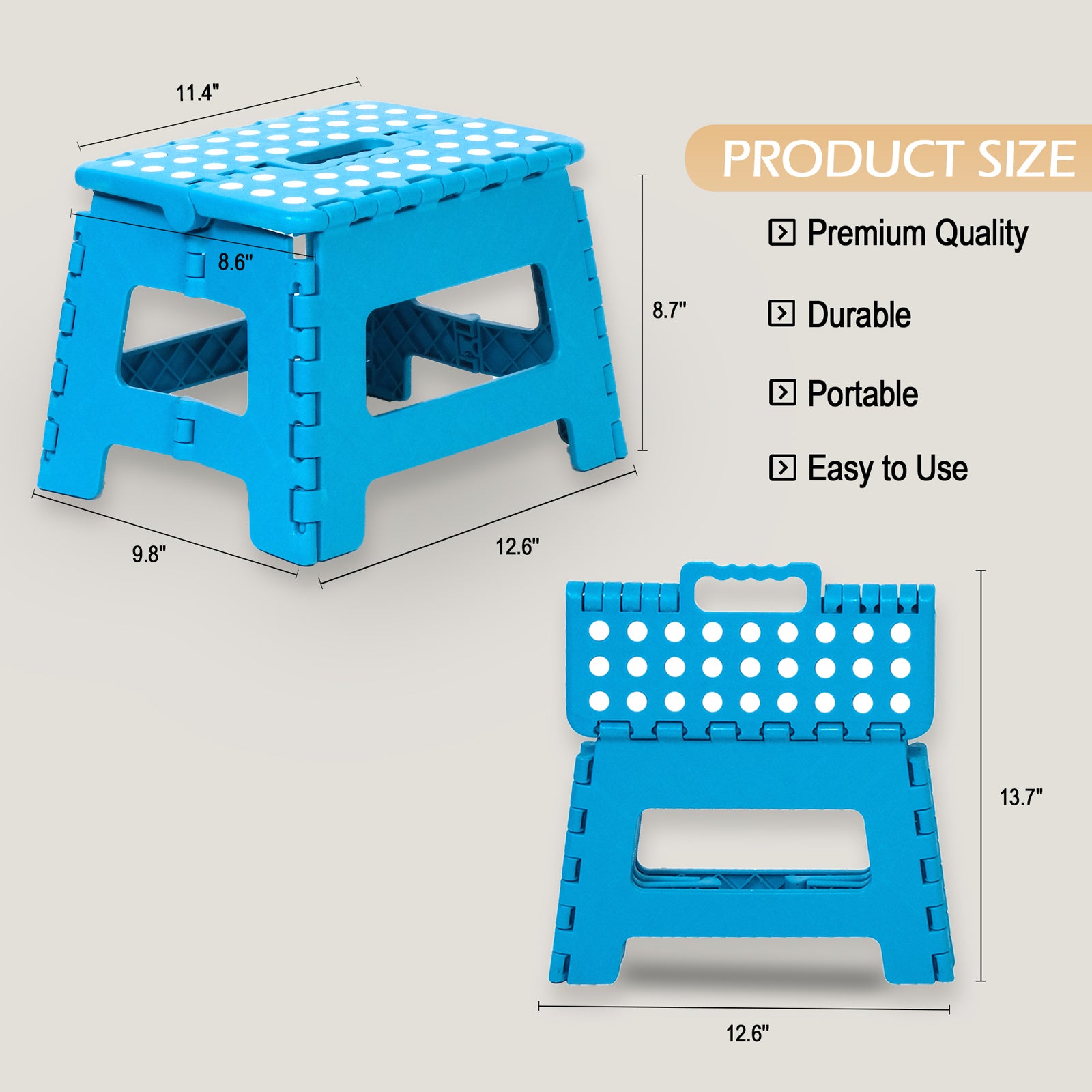 2 Packs Non-Slip Foldable Step Stool with Handle, Blue