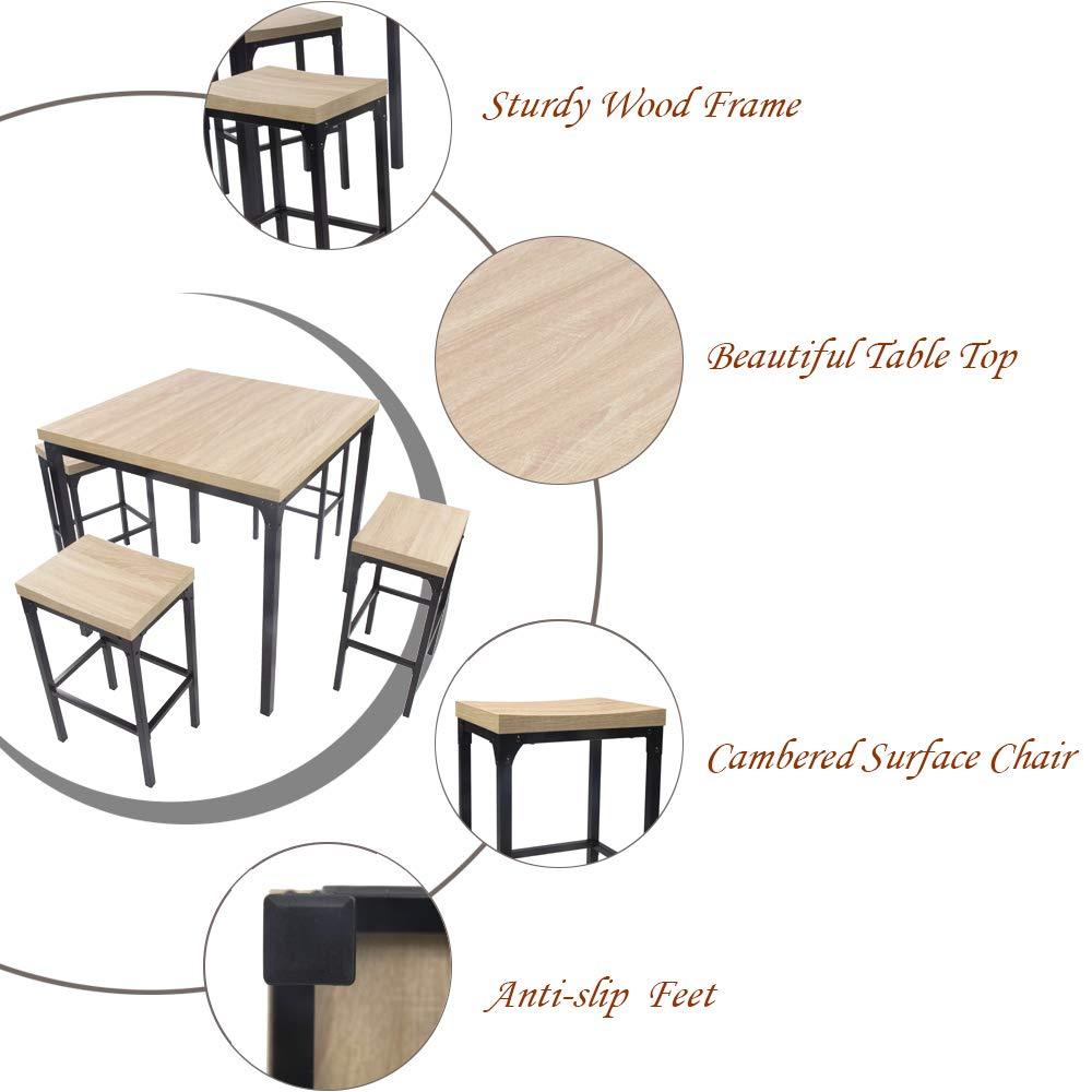 Bosonshop 5-Piece Counter Height Square Dining Set Wooden Country Style with Metal Legs White