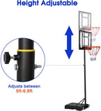 Portable Basketball Hoop Backboard System Stand Outdoor Sports Equipment Height Adjustable 6.5Ft-8.2Ft with Wheels for Kids - Bosonshop