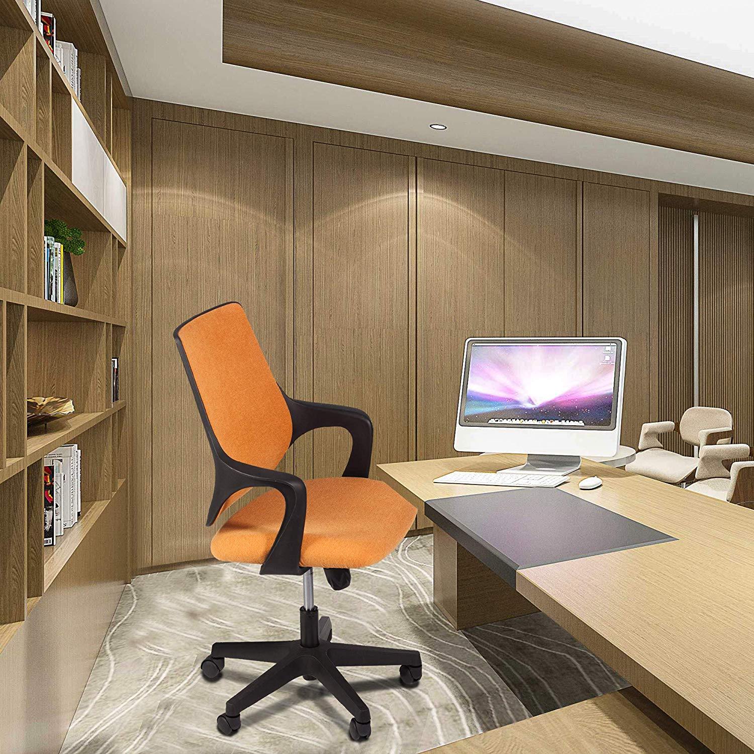 Bosonshop Mid Back Swivel Chair Swivel Office Desk Chair with Arm Office and Computer Chair,Orange and Black