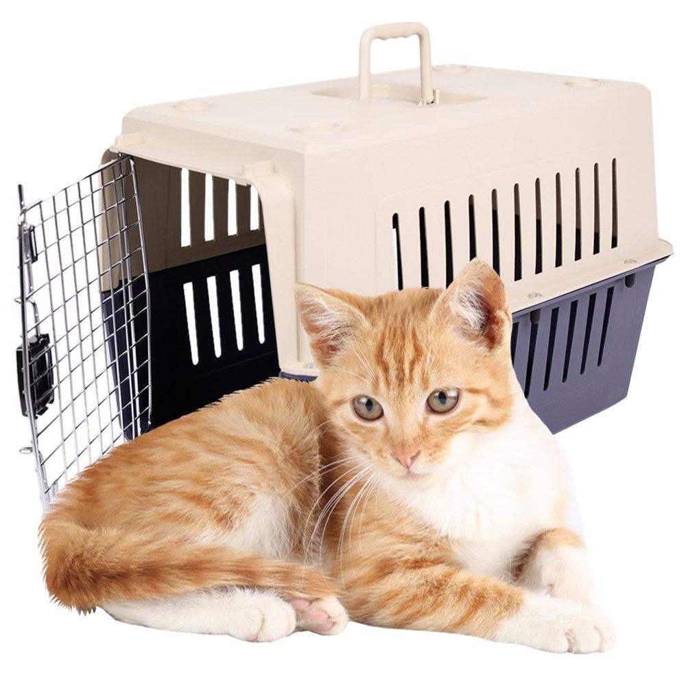 Bosonshop Plastic Cat & Dog Carrier Cage with Chrome Door Portable Pet Box Airline Approved, Large