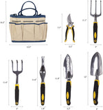 Garden Tool Set 7 Piece Manual Gardening Gifts Kit Planting Tools Anti-Rust Trowel Rake Pruner Non-Slip Handles Waterproof Storage Tote - Bosonshop