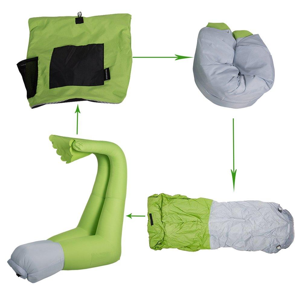 Bosonshop Adjustable Backrest Air Bed Sofa with Carry Bag Perfect for Camping, Green