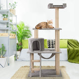 43.3" Plush Sturdy Interactive Cat Condo Tower Scratching Post Activity Tree House - Grey - Bosonshop