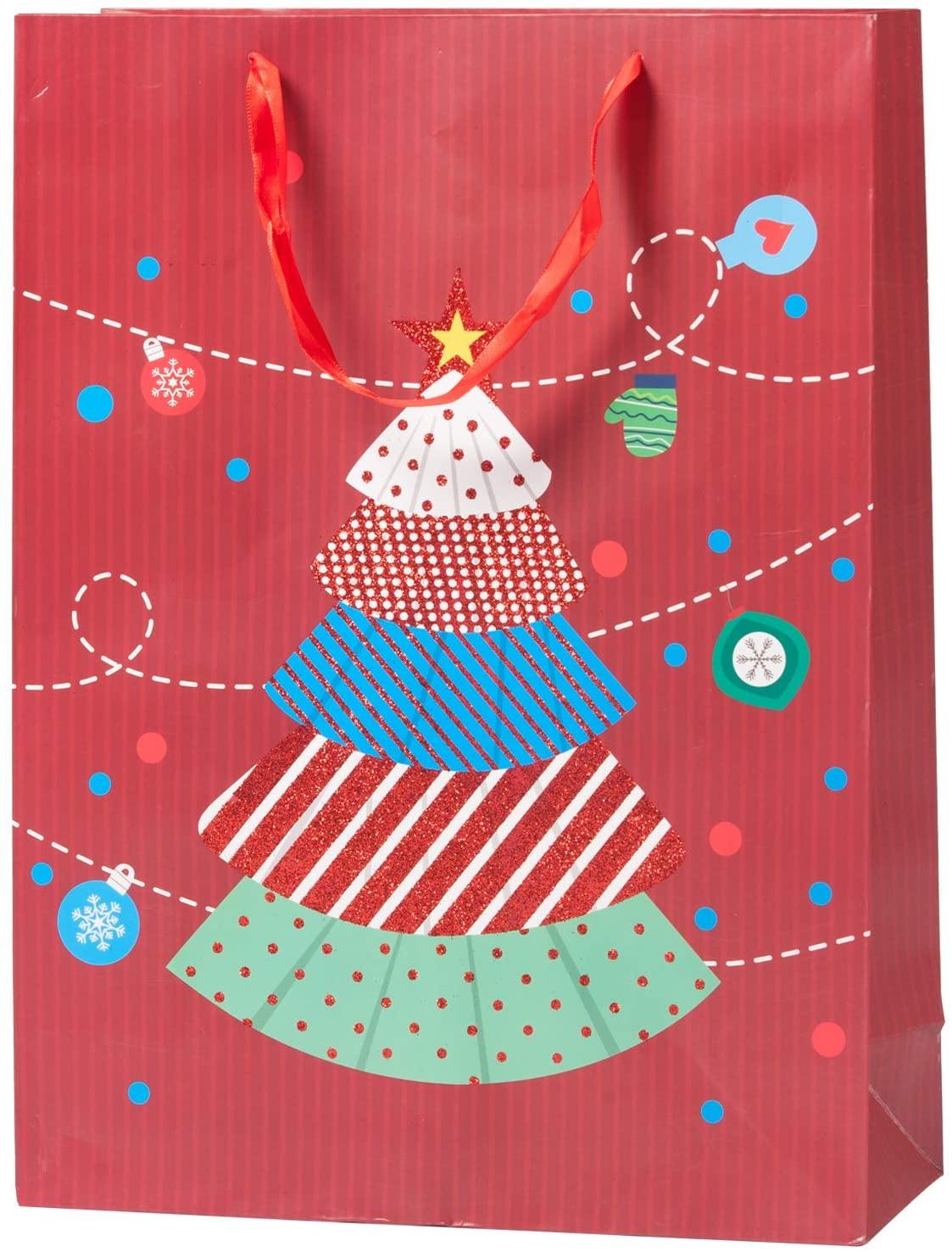 Christmas Paper Gift Bags Bulk Assortment 1 Dozen Holiday Themes Print Gift Bags with Handles 3 Sizes 4 Patterns Celebration - Bosonshop