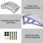 Clear 39.5 x 38 Inch Door Entry Awning Porch Window Outdoor Patio Sun Shade Shelter Polycarbonate Cover Waterproof & UV-Proof Suitable - Bosonshop
