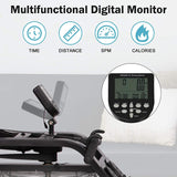 Water Rowing Machine Sturdy Steel Frame Rower with Water Resistance Adjustable LCD Monitor for Calories Burned Sports Exercise Equipment in Home Gym - Bosonshop