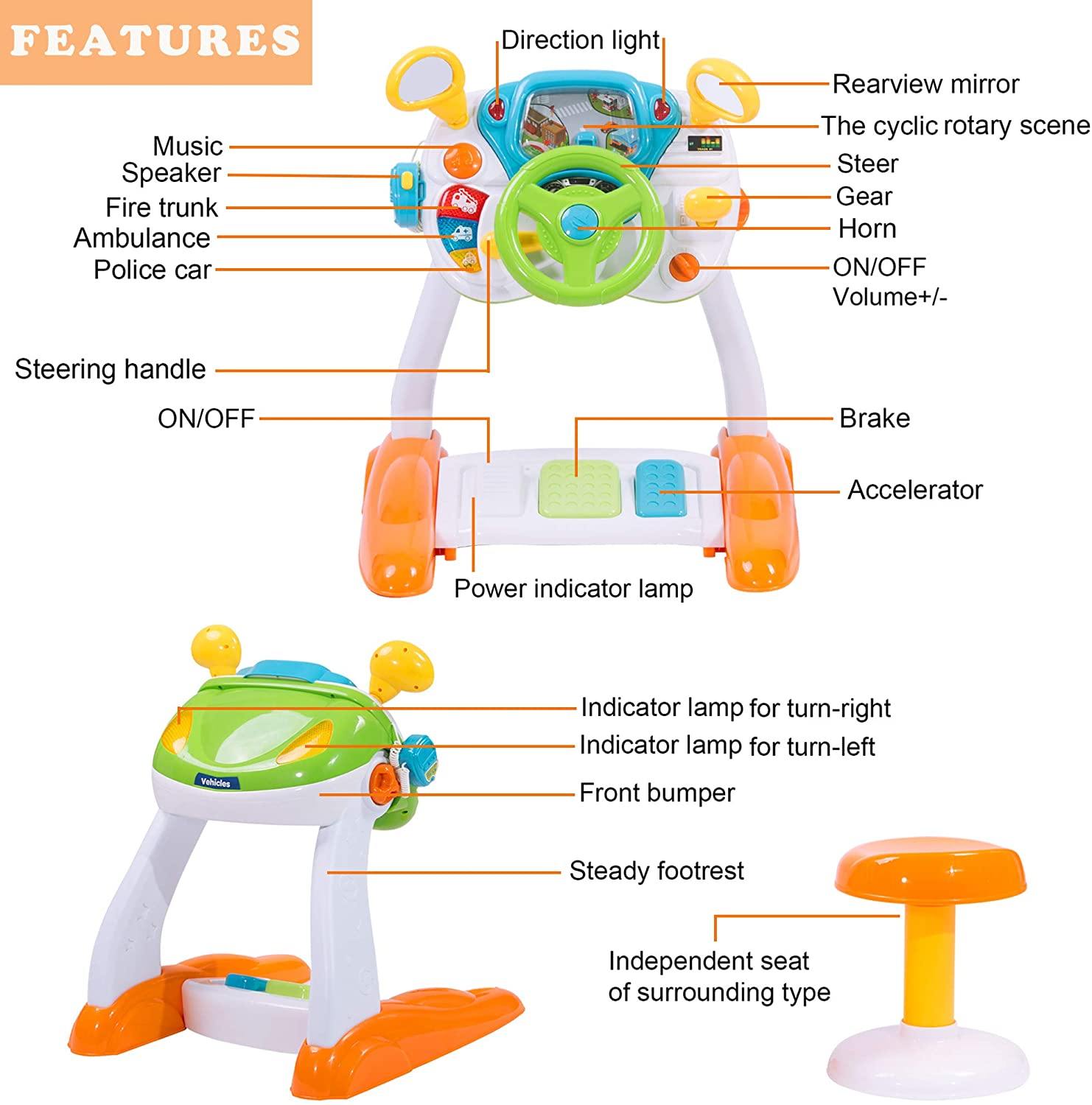 Kids Driving Simulate Ride on Toy Steering Wheel Toy for Toddlers - Bosonshop