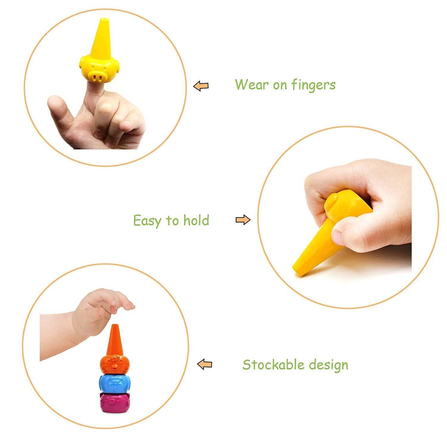 Bosonshop 12 Colors Finger Paint Crayons Toddlers Palm Grip Crayon Non Toxic Stackable Washable