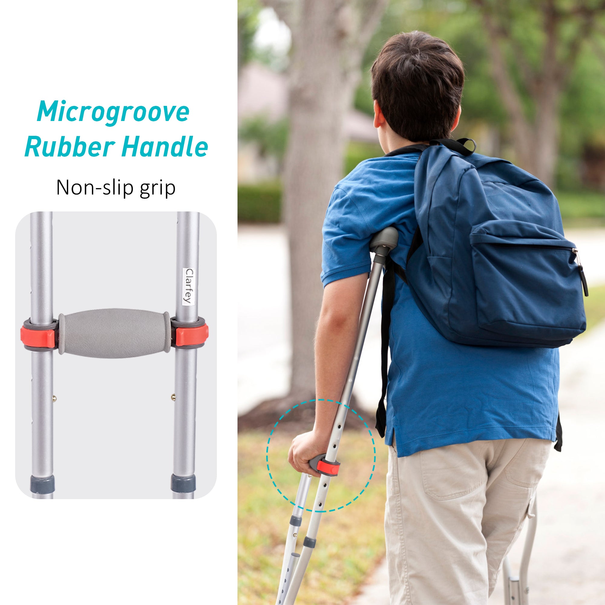 1 Pair Lightweight Adjustable Underarm Crutches with Underarm Pads Folding Aluminum, 8 Adjustable Height for 4'7" to 6'7"
