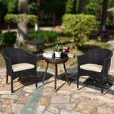 Patio Rattan Chair Set of 2 Stackable Coffee Dining Wicker Chair with Cushions & Arm, Black - Bosonshop
