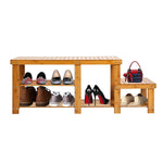 Bosonshop Natural Bamboo Shoe Bench 2-Tier Boot Storage Racks for Entryway Hallway