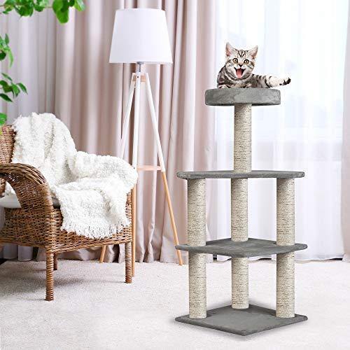 37.4" Multi-Level Carpeted Cat Scratching Post Pet- Grey - Bosonshop