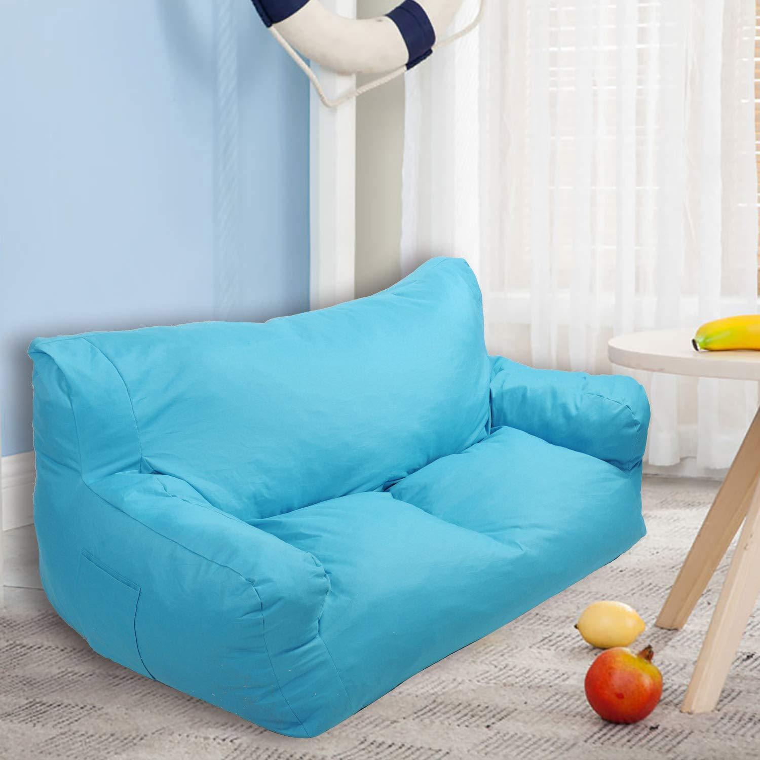 Bosonshop Bean Bag Chair Self-Rebound Sponge Double Child Seat 51" x 32" x 18" Blue