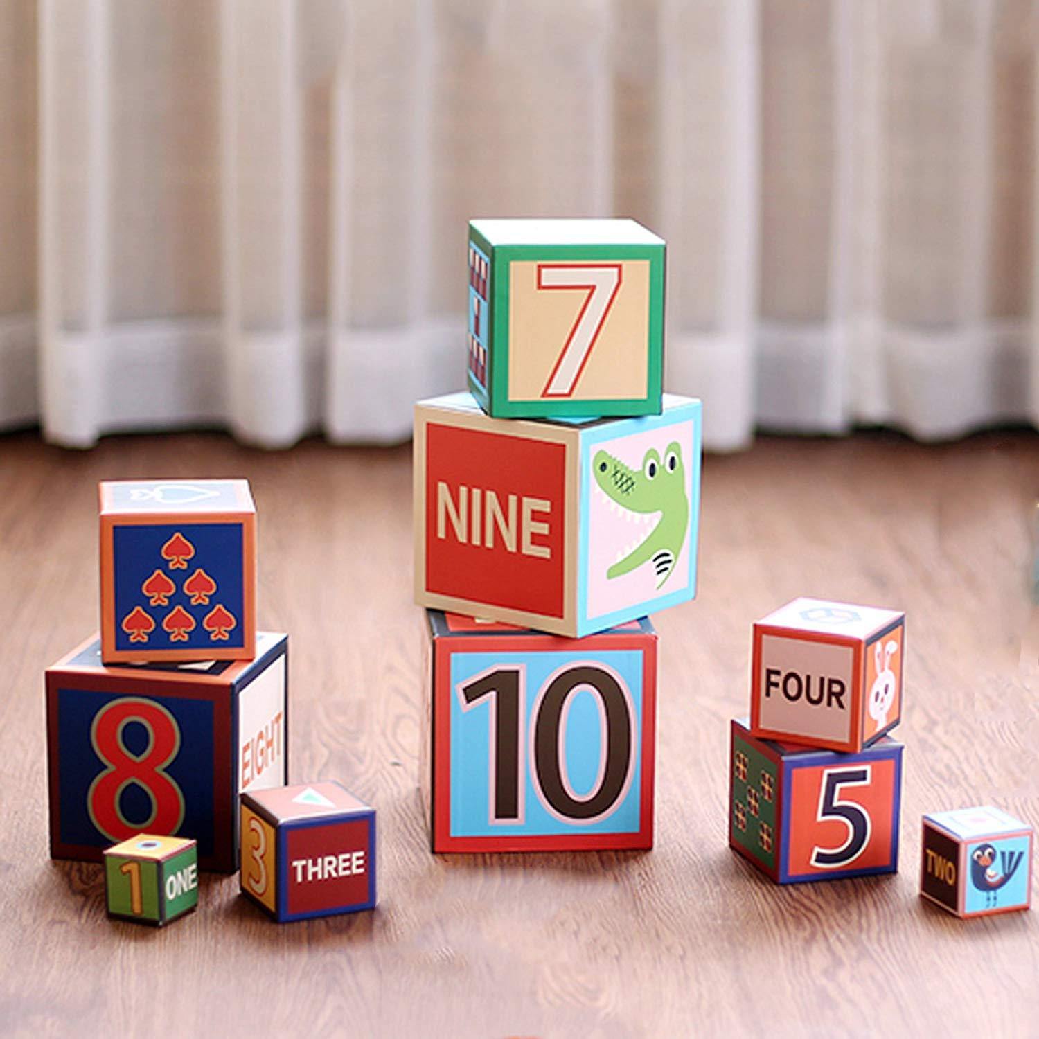 Bosonshop 10 Pieces Nesting Blocks Stacking Cube Boxes Educational Number Block for Kids Educational Toy