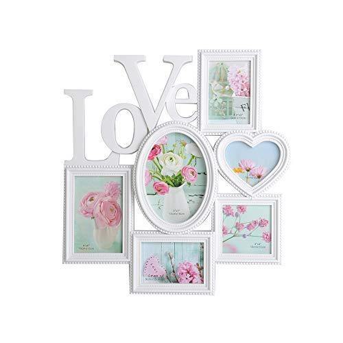 Bosonshop Collage Pictures Frames 6 Openings White Photo Holder with Glass Front for Family,17.5 X 16.5