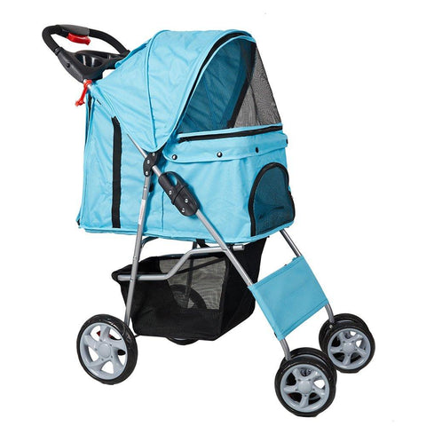 Bosonshop Folding Pet Stroller with 360 Rotating Front Wheel, Blue