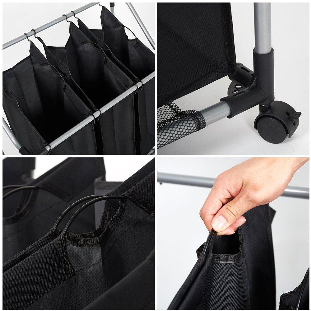 Bosonshop Heavy-Duty 3-Bag Rolling Laundry Sorter Storage Cart, Bag Laundry Organizer with Wheels（Black）