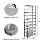 Bosonshop 10 Tiers Shoe Rack with Dustproof Cover Shoes Storage Cabinet Boot Organizer Gray