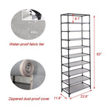 Bosonshop 10 Tiers Shoe Rack with Dustproof Cover Shoes Storage Cabinet Boot Organizer Gray