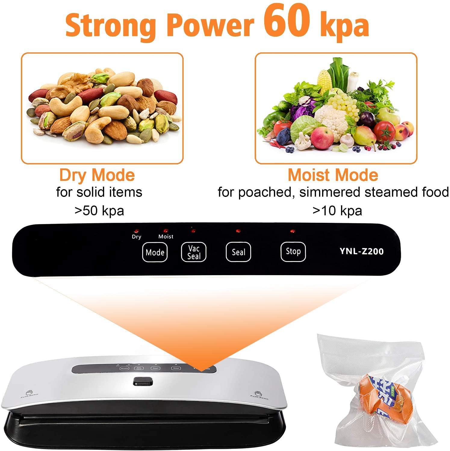 Food Vacuum Sealer Machine Strong Suction Power Dry and Moist Mode Starter Kit for Food Preservation and Sous Vide - Bosonshop