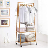 Bosonshop Bamboo Garment Clothing Rack with Wheels and Hooks