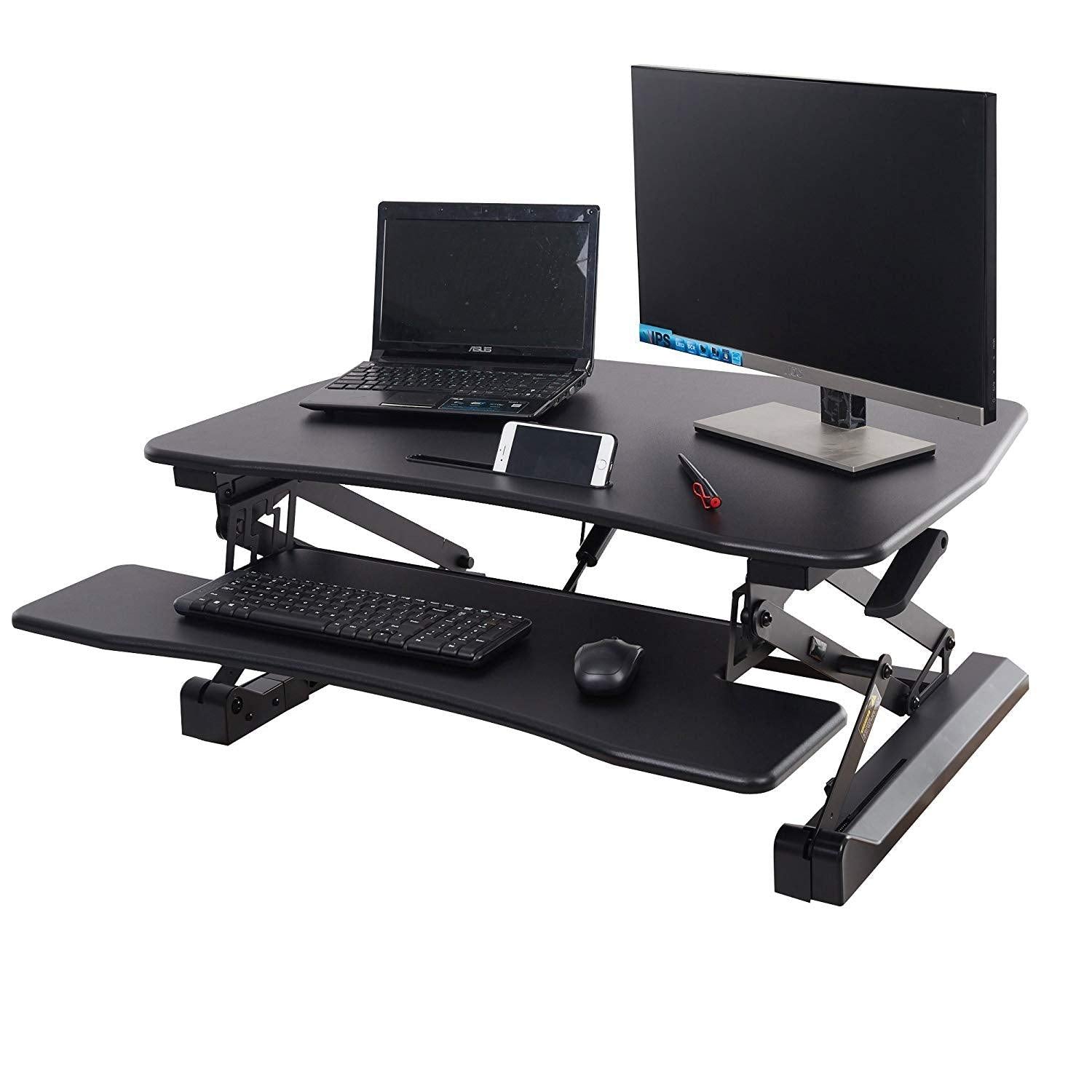 Bosonshop Adjustable Stand up Desk Dual Monitor 35" Wide Platform, Black