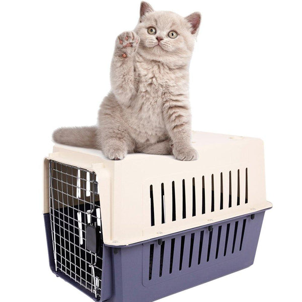Plastic Cat & Dog Carrier Cage with Chrome Door Portable Pet Box Airline Approved, Medium, Dark Blue